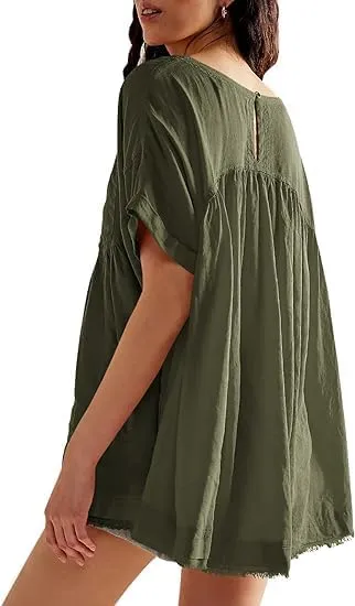 Women's Plus Size Summer Babydoll Tops, Casual Loose Fit Peplum Oversized Tunic Shirts