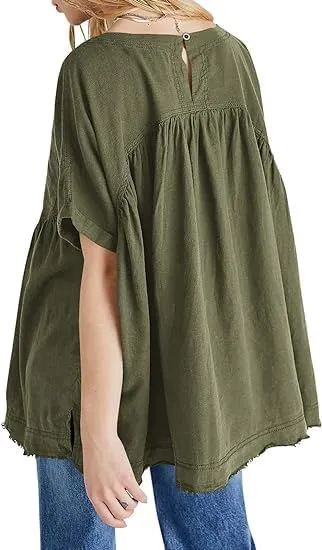Women's Plus Size Summer Babydoll Tops, Casual Loose Fit Peplum Oversized Tunic Shirts