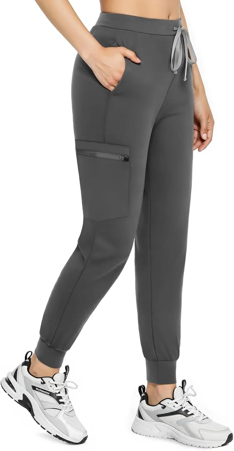 Women's Scrub Pants, Lightweight Soft Stretch Yoga Jogger with Elastic Drawstring Waistband, Mid-Rise Slim Fit Cargo Pants