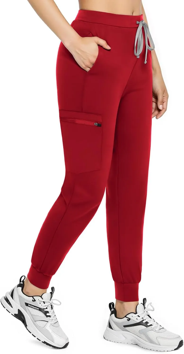 Women's Scrub Pants, Lightweight Soft Stretch Yoga Jogger with Elastic Drawstring Waistband, Mid-Rise Slim Fit Cargo Pants