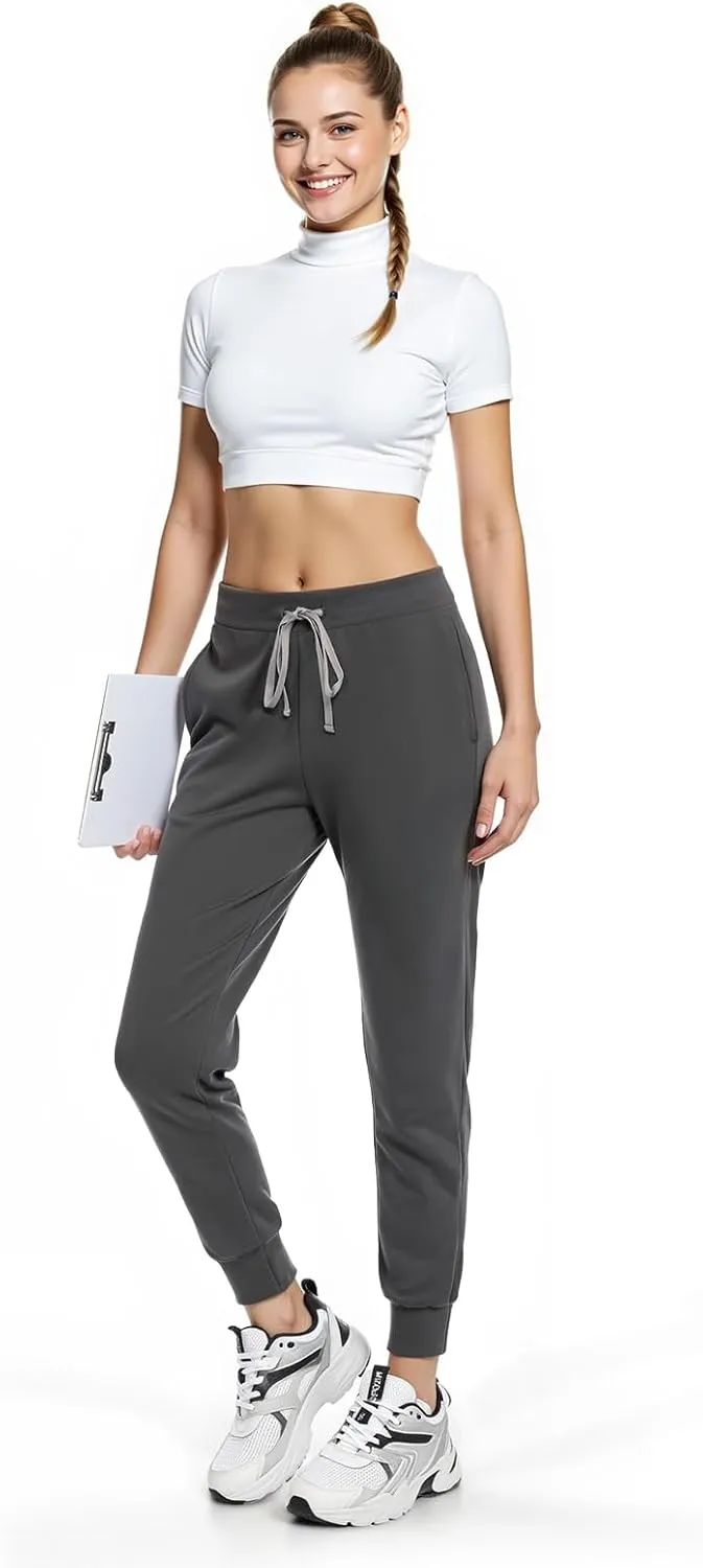 Women's Scrub Pants, Lightweight Soft Stretch Yoga Jogger with Elastic Drawstring Waistband, Mid-Rise Slim Fit Cargo Pants