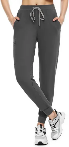 Women's Scrub Pants, Lightweight Soft Stretch Yoga Jogger with Elastic Drawstring Waistband, Mid-Rise Slim Fit Cargo Pants
