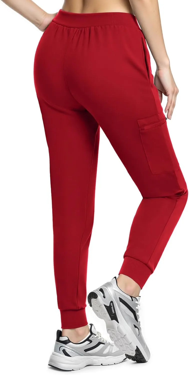 Women's Scrub Pants, Lightweight Soft Stretch Yoga Jogger with Elastic Drawstring Waistband, Mid-Rise Slim Fit Cargo Pants