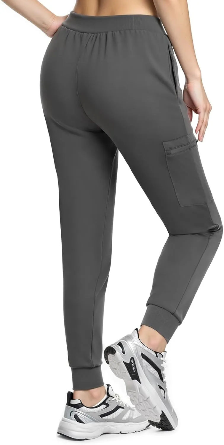 Women's Scrub Pants, Lightweight Soft Stretch Yoga Jogger with Elastic Drawstring Waistband, Mid-Rise Slim Fit Cargo Pants